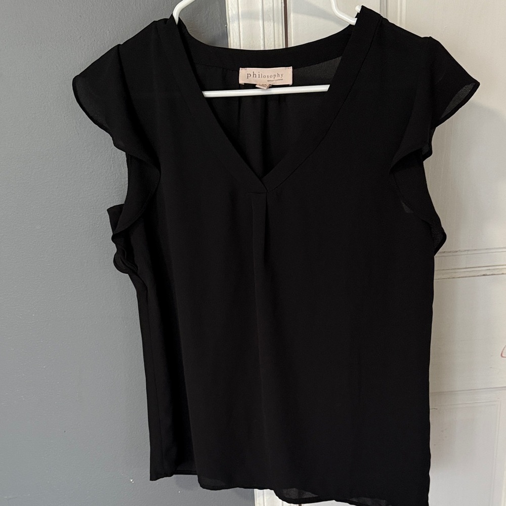 Philosophy Women's Elegant Black Ruffle Sleeve Blouse